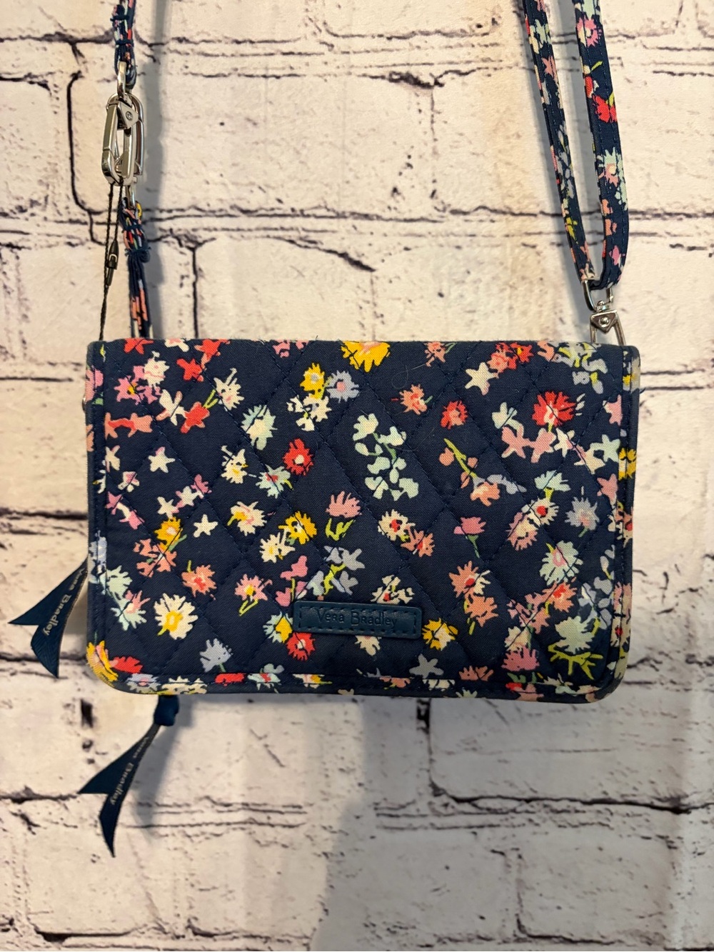 Vera Bradley Navy Floral Quilted Crossbody Wallet